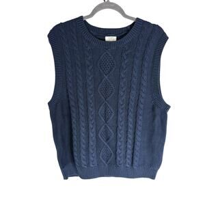 J Crew Cable Knit Sweater Vest 100% Cotton Crew Neck Cozy Academia Preppy XL